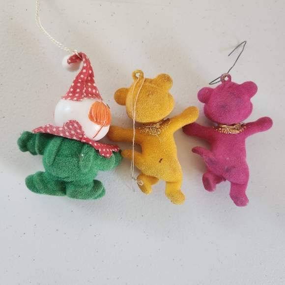 Vintage Flocked Bear Christmas Tree Ornament Lot Clown MCM 60s 70s Kitsch - Picture 2 of 5